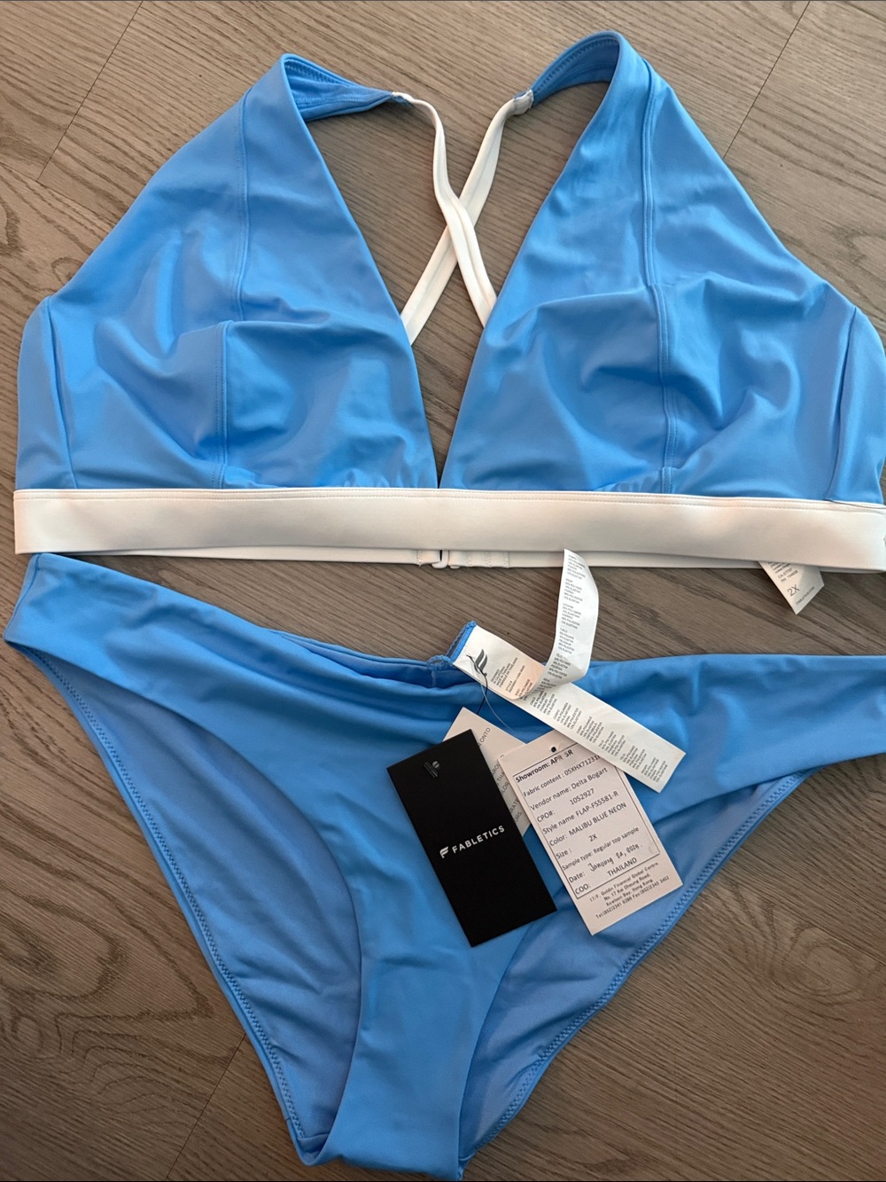 Fabletics Sky Blue Bikini with White Trim